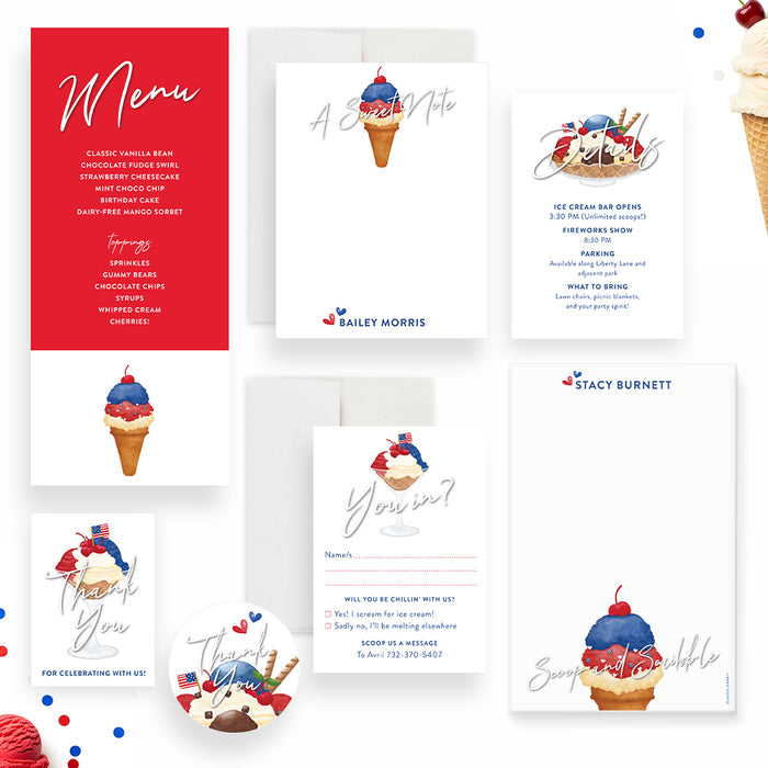 Patriotic Ice Cream Party Invitation 4th of July Summer Invite