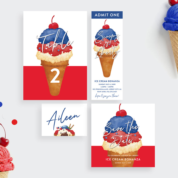 Patriotic Ice Cream Party Invitation 4th of July Summer Invite