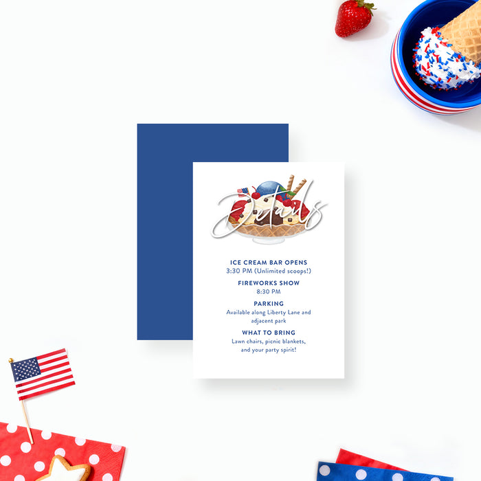 Patriotic Ice Cream Party Invitation 4th of July Summer Invite