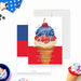 patriotic ice cream party invitation with red white and blue ice cream scoops, cherry on top, and summer celebration details-front-back