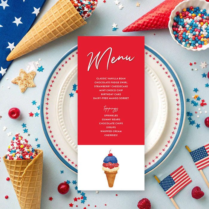 Patriotic Ice Cream Party Invitation 4th of July Summer Invite