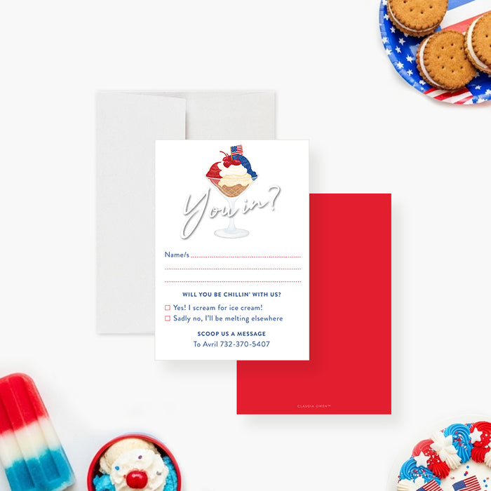Patriotic Ice Cream Party Invitation 4th of July Summer Invite