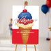 patriotic 4th of july party welcome sign with a red, white, and blue ice cream cone, cherry topper, and festive summer celebration design