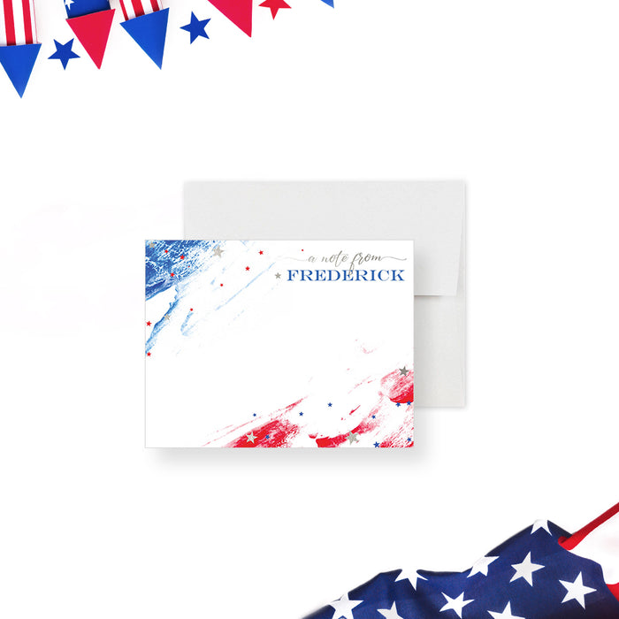 American Flag Inspired Note Card in Red White and Blue, Fourth of July Thank You Card, Personalized Patriotic Gifts