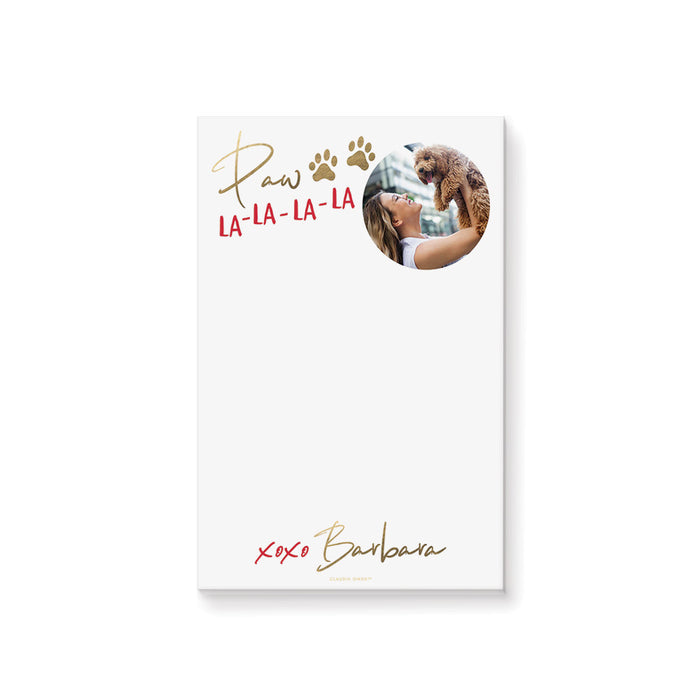 Christmas Paw La La La La Notepad in Red and Gold, Pet Christmas Party Favor with Photo, Personalized Gift for Animal Lover