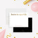Personalized Born to Sparkle note card with gold-colored lettering, confetti border, custom name in pink, and space for handwritten messages-front-back