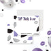 Personalized 30th birthday note card with Talk Thirty to Me heading, custom name, purple, black and gray brushstrokes and a lip-print accent-front-back