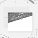 Personalized 50th birthday thank you card with black and white bokeh background, white script lettering, and space for a personal message-front