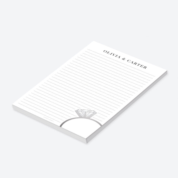personalized notepad with diamond ring design, custom couple names, and elegant silver anniversary styling for a 60th wedding anniversary-side