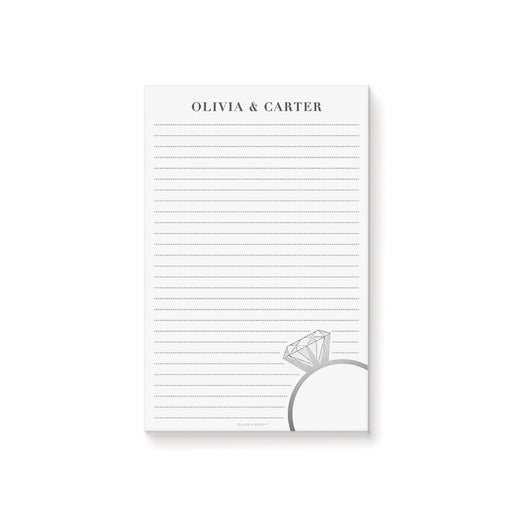 personalized notepad with diamond ring design, custom couple names, and elegant silver anniversary styling for a 60th wedding anniversary