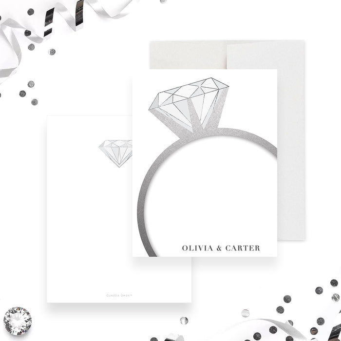 personalized 60th wedding anniversary thank you card with diamond ring design, custom names, and elegant minimalist styling-front-back