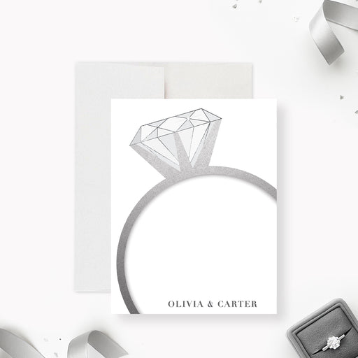personalized 60th wedding anniversary thank you card with diamond ring design, custom names, and elegant minimalist styling-front