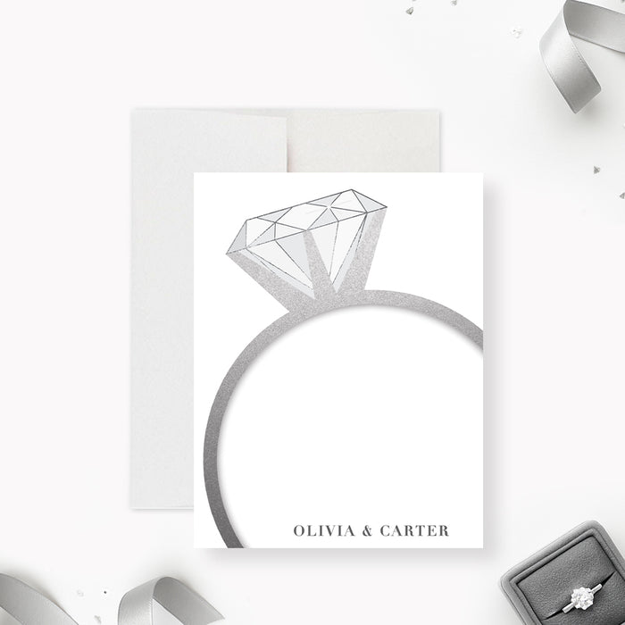personalized 60th wedding anniversary thank you card with diamond ring design, custom names, and elegant minimalist styling-front