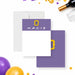 personalized 90s sitcom thank you card with purple header, yellow frame detail, dotted name lettering, and blank writing space-front-back