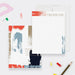 Personalized note cards with blue, orange and brown brushstroke details on the white writing front and an abstract brushstroke reverse.