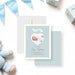 Personalized baby announcement card in pastel blue, featuring a heart-shaped newborn photo and custom birth details, perfect for keepsakes and gifts.-front-back