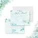 Personalized aqua watercolor greenery note card with custom name, leafy botanical accents and blank writing area-front-back
