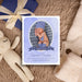 Personalized baby boy photo birth announcement with newborn picture, blue watercolor background, Hello World banner, baby name and birth details-front