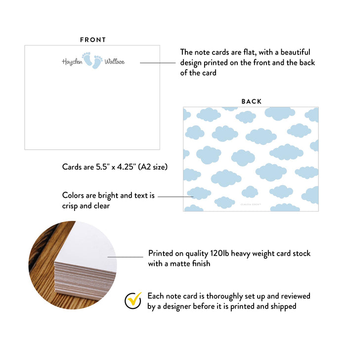 A2 note card specifications: 5.5 × 4.25 inches, double-sided printing and heavyweight 120 lb matte cardstock.