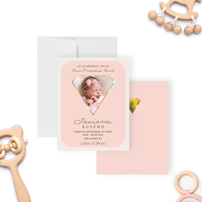 Personalized Baby Girl Birth Photo Announcement Card