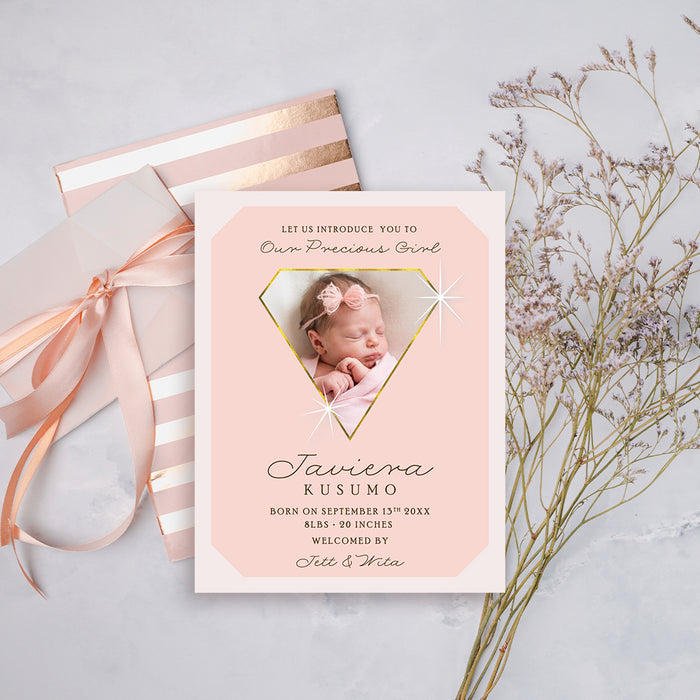 Personalized Baby Girl Birth Photo Announcement Card