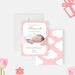 Personalized pink and white cloud baby girl birth announcement card with newborn photo, baby’s name, parents’ names, birth date, weight, length, and arrival time-front-back