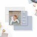 Personalized photo birth announcement card with soft blue wavy detail and baby birth stats-front-back