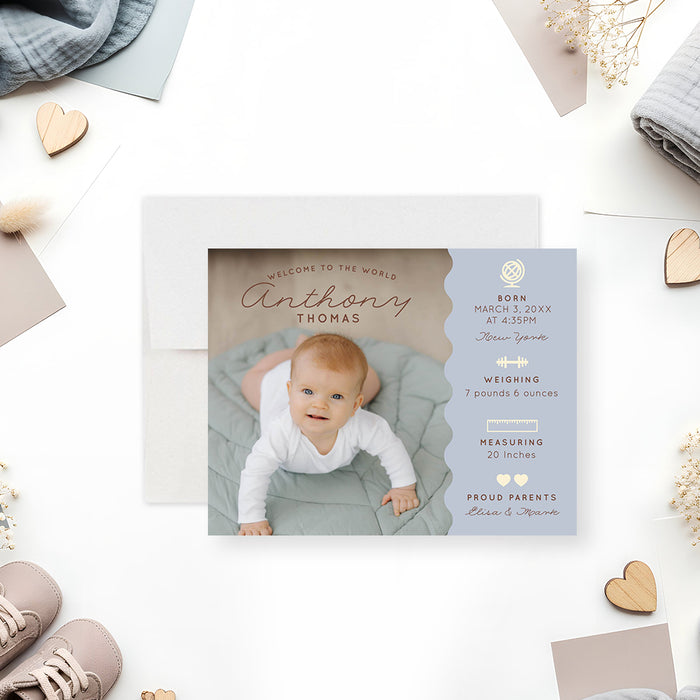 Personalized Baby Shower Invitation Blue Wavy Border