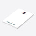 Personalized white baby photo notepad with a circular portrait, peach heart and child’s name in teal lettering-side