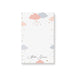 personalized baby shower notepad with pastel clouds, raindrops, and gold star accents