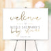 Personalized baby shower welcome sign with elegant gold script