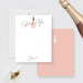 Champagne thank you cards with a blush bottle and personalized script wording on the white front, and a cream bottle on a peach pink back.