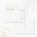 Personalized baptism thank you cards with a printed gold rosary and wording on white; a small printed gold cross on the back.
