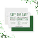 Modern green Bar Mitzvah save the date card with personalized name and event date-front-back
