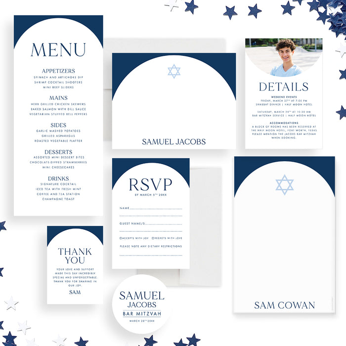 Photo Bar Mitzvah Invitation Personalized Jewish Celebration Card