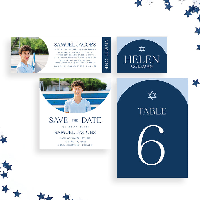 Photo Bar Mitzvah Invitation Personalized Jewish Celebration Card