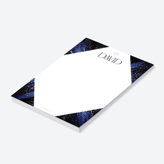 Personalized Jewish notepad with a Star of David and elegant sparkling design, ideal for Bar or Bat Mitzvah gifts.-side