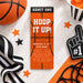 Personalized basketball birthday ticket invitation with orange basketball, black “Admit One” header, and custom party details.