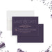 Modern personalized Bat Mitzvah save the date card with plum purple background, Star of David, and custom event details-front-back
