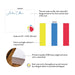Front and back of personalized beach ball note cards with striped back showing A2 dimensions and matte cardstock details.