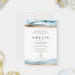Beach Bar or Bat Mitzvah invitation with blue watercolor waves, printed gold shoreline details and a Star of David-front