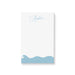 Personalized notepad with hand-drawn blue ocean waves at the bottom, custom stationery for beach weddings