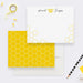 Personalized bee note card with custom name, yellow honeycomb accents, and honeybee illustration-front-back