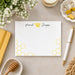 Personalized bee note card with custom name, yellow honeycomb accents, and honeybee illustration-front