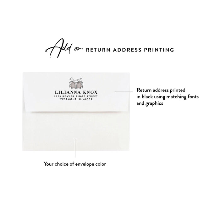 Optional return address printing example on a white envelope for personalized beer cheers thank you note cards.
