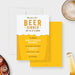 Personalized beer dinner birthday invitation shown with sample 50th birthday wording, golden yellow beer, white foam, and personalized party details-front-back