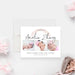 Custom baby announcement card featuring three newborn photos, a blush pink ribbon banner, and personalized name along with birth details.-front
