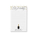 personalized champagne notepad with "Let's Get Bubbly!" heading, gold confetti accents, champagne bottle illustration, and custom name