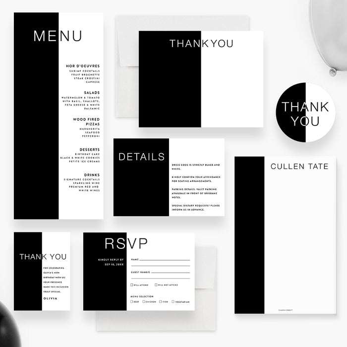 Black and White Birthday Invitation Personalized Party Card