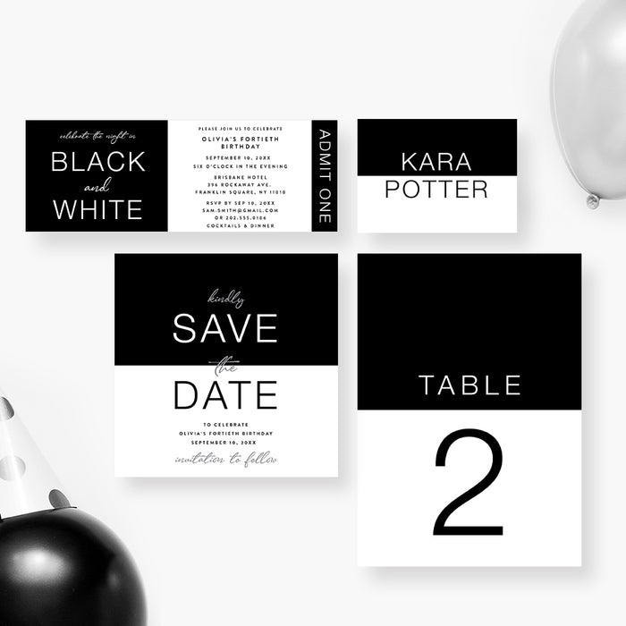 Black and White Birthday Invitation Personalized Party Card